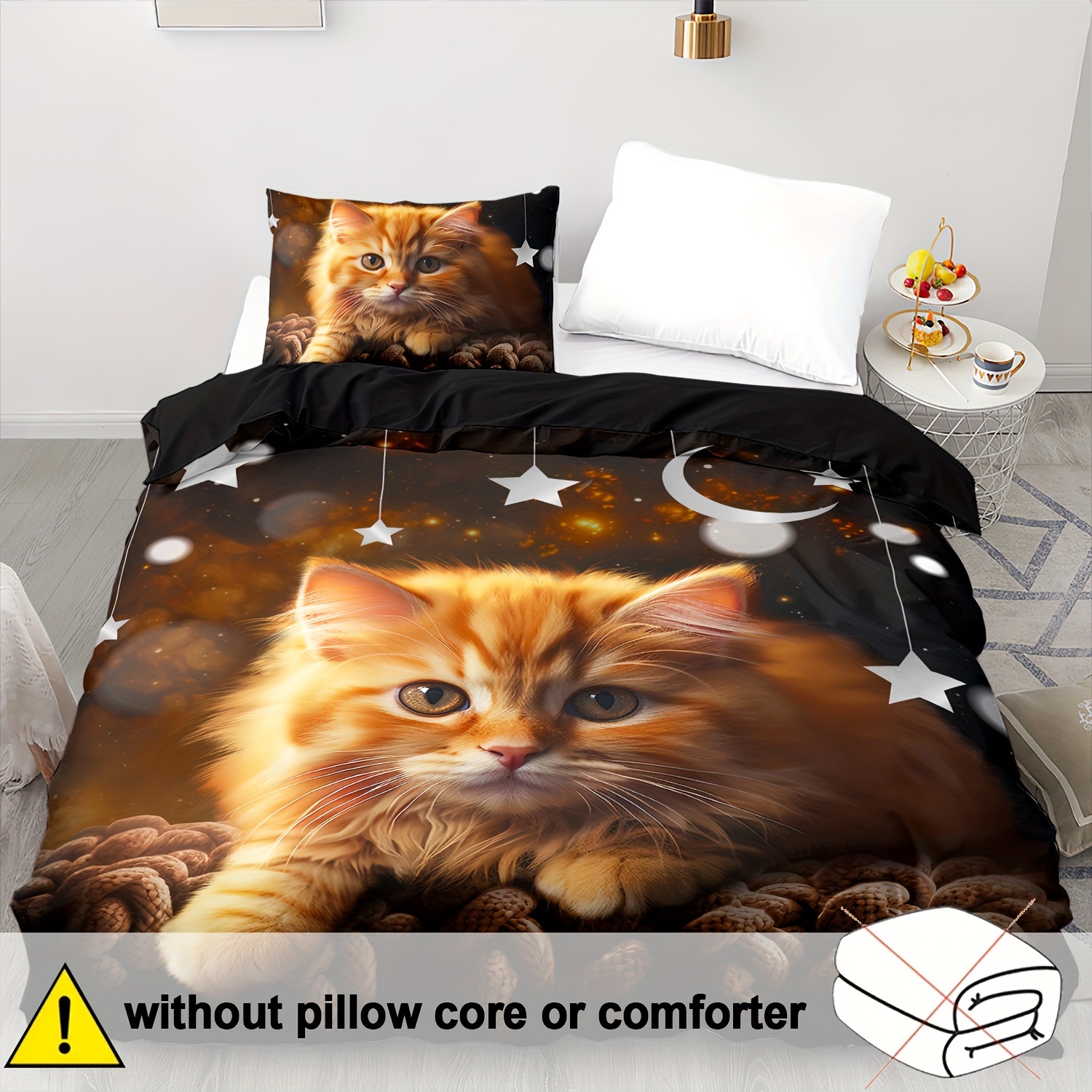 E-shop 2/3-teiliges weiches bequemes Bettbezug-Set, Einzelbett-Bettbezug-Set Mädchen Katze, Einzelkatze, Kawaii Bettwäsche für Mädchen in Einzelgröße,