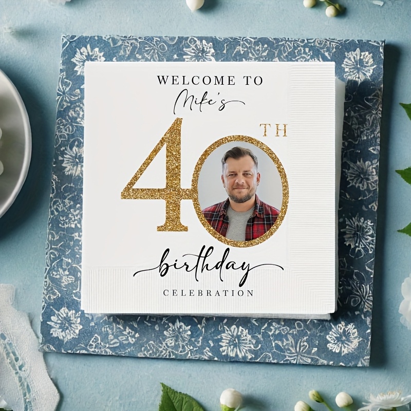 TEMU Personalized Birthday Napkins - Custom Photo & Text Party Decorations, Elegant Birthday Saying Templates (e.g. Birthday Celebration),