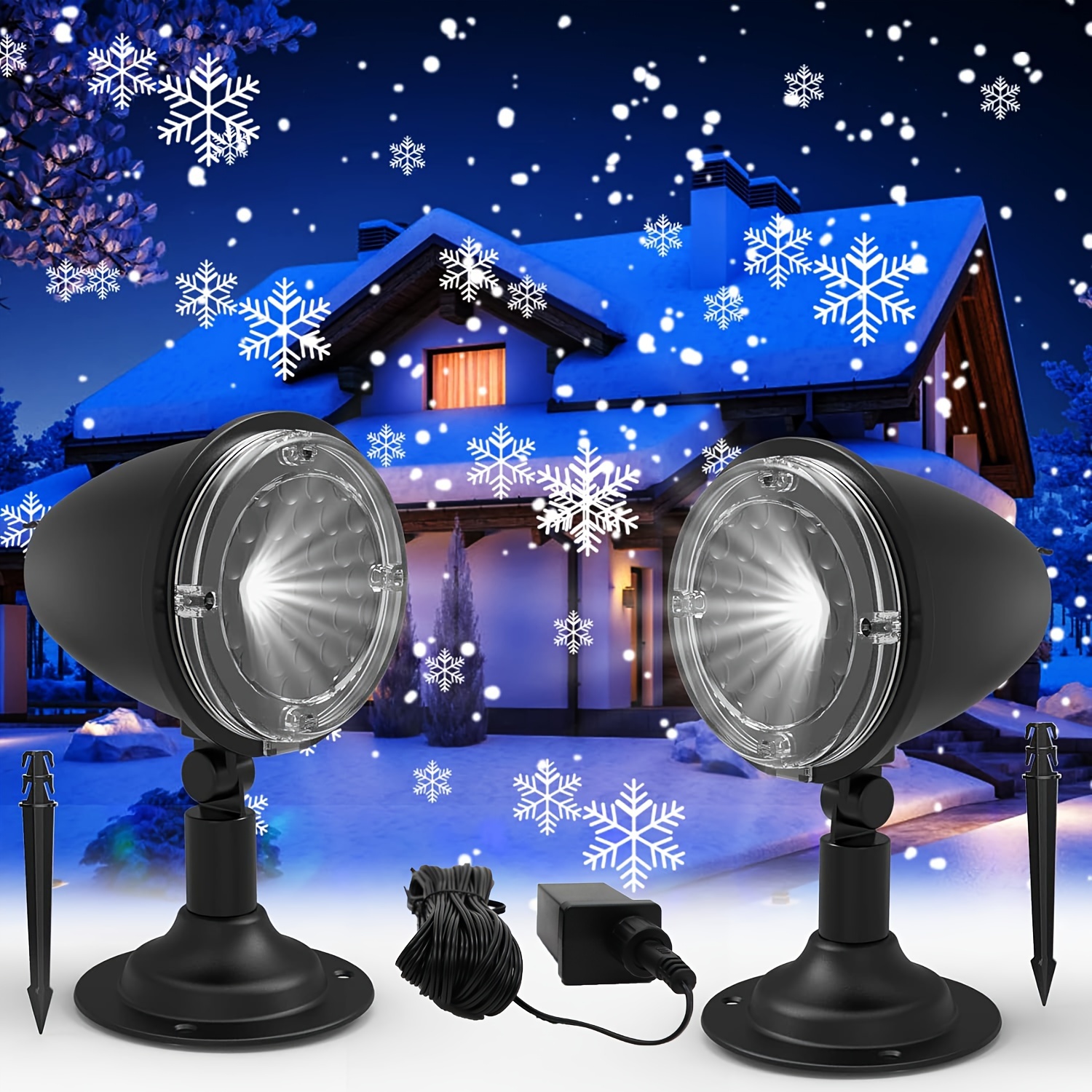 

1pc/2pcs Led Christmas Snowflake Projection Light, Plug Powered Projection Lamp, Atmosphere Light Projector, Stage Christmas Party Decoration Christmas Gift