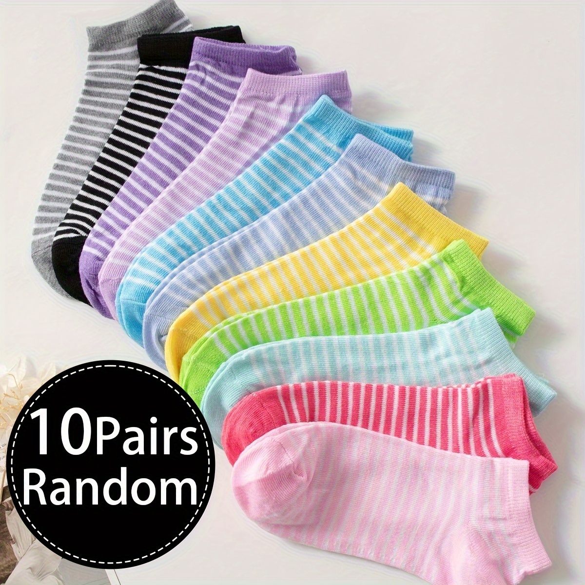 

10 Pairs Candy Color Striped Socks, Casual & Breathable Ankle Socks, Women's Stockings & Hosiery