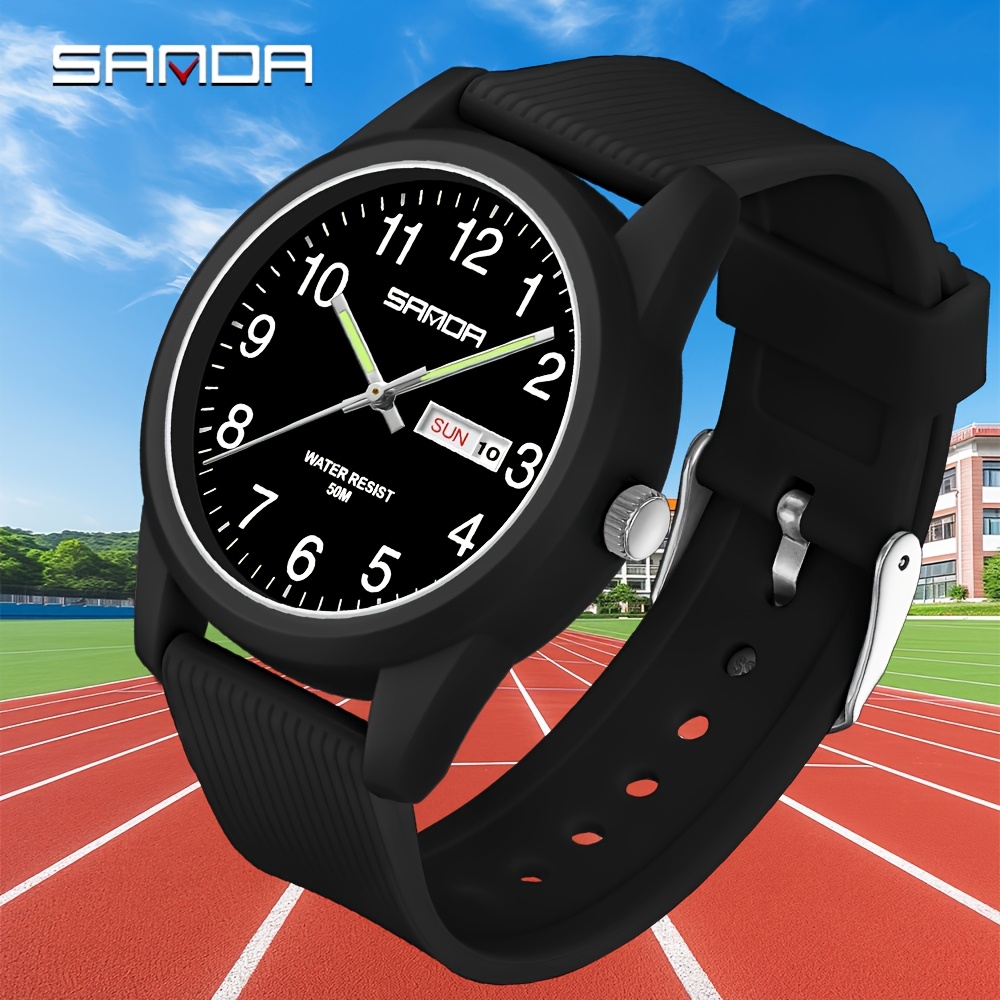 Image of Sanda Youth Watch | High-end Fashion Outdoor Leisure Sports Style Calendar, Water Resistance 50m, Battery Powered, Non-rechargeable Button Battery, Synthetic Resin Case, Tpu Strap