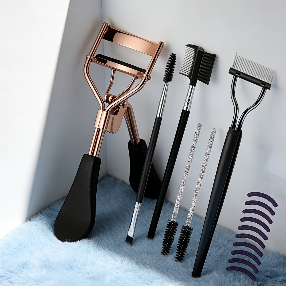 TEMU Kit de Recourbe-Cils 6 en 1 avec Outil de Séparation de Cils, Peigne à Cils, Peigne à Sourcils, Pince à Épiler, Brosse à Sourcils, 10 Tampons de