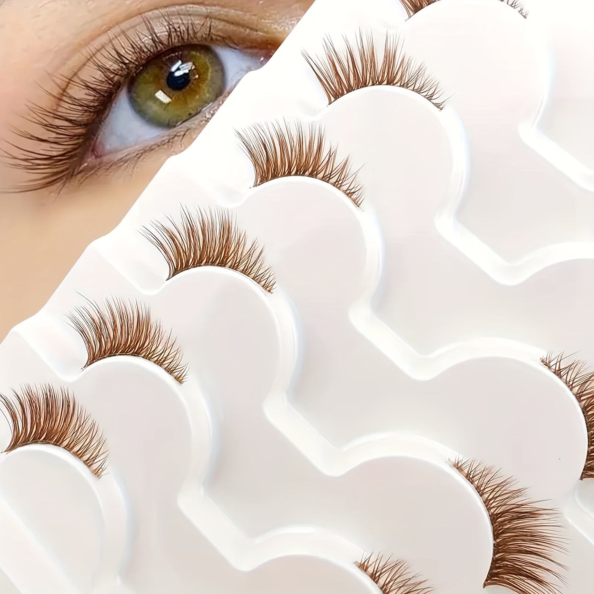 Image of 7 Pairs Brown Lashes Fluffy Lightweight And Soft Natural Look False Eyelashes, 3d Mink Lashes Makeup Extension Fake Lashes, For Used Extensions Reusable-fluffy Mink Lashes Lashes Cosplay Makeup