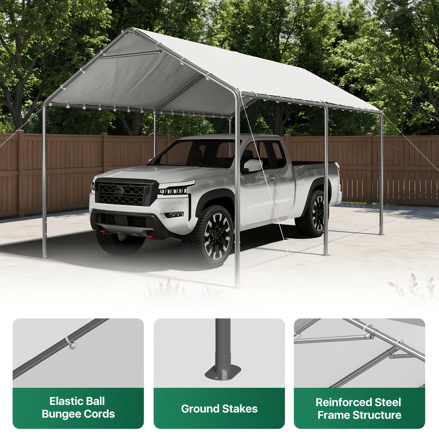 TEMU Nordivale 3 X 4.5/3 X 6 M Heavy Duty Carport, Outdoor Party Tent With Galvanized And Car Canopy, Includes Anchor Kit And 3 Reinforced Steel