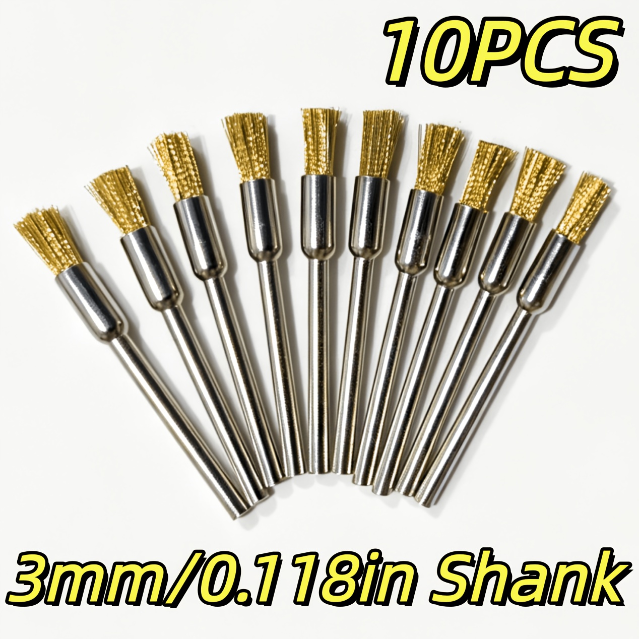 TEMU 10pcs Plated Pen-shaped Brush Set, 3.0mm Shank Diameter, Polishing Brush, Mini Pen-shaped Brush, Suitable For Polishing, Dirt Removal, Rust