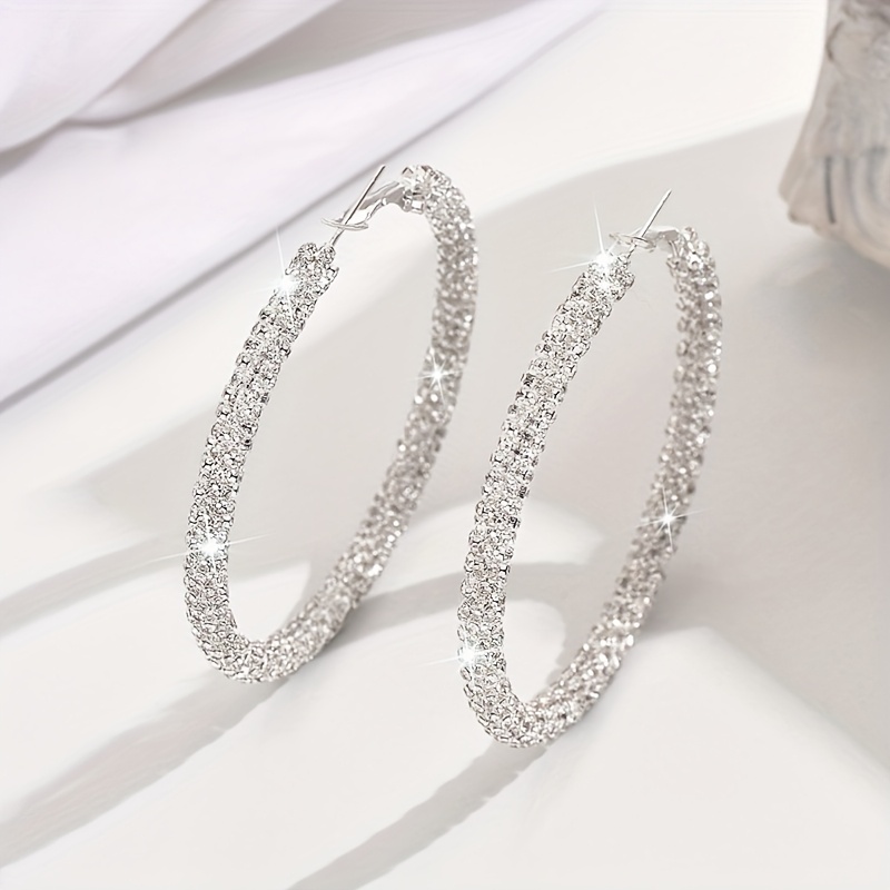 TEMU Elegant Style Sparkling Cubic Zirconia Earrings, Luxurious Ring Shaped Earring Jewelry, Suitable For Daily And Casual Wear, Elegant Birthday Gift For Women