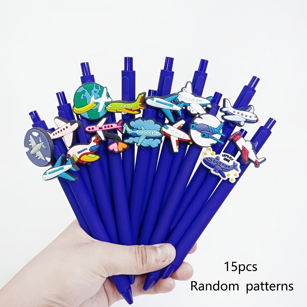 TEMU 15pcs Random Pattern Airplane Series Patch Pen, Retractable Gel Pen, Smooth Quick-drying Ink, , For Students, Teachers, And Office Staff, A Gift