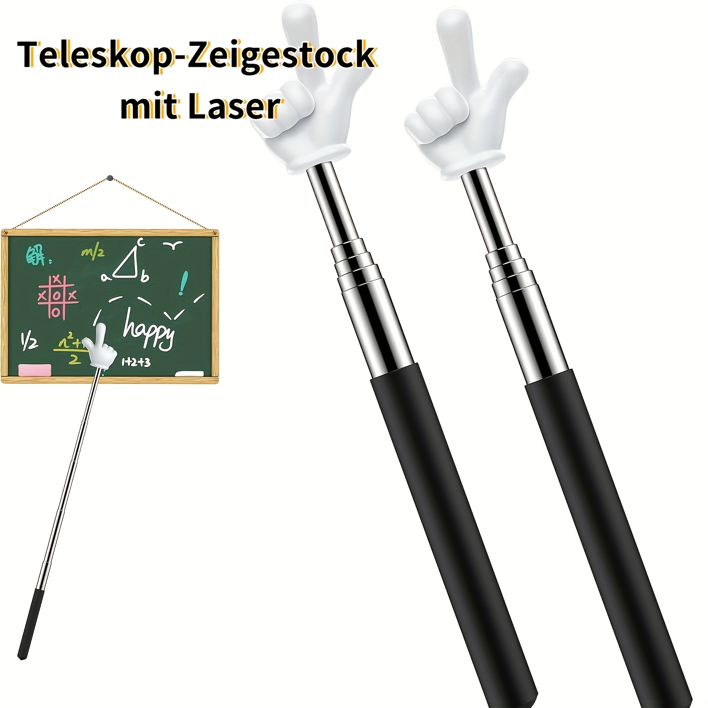 Teleskop-Lehrerzeiger – Einziehbarer Fingerzeiger Aus Edelstahl, Silikon & Kunststoff, 17–55 Cm Verstellbar, 2 Stück, Für Grundschule & Vorträge