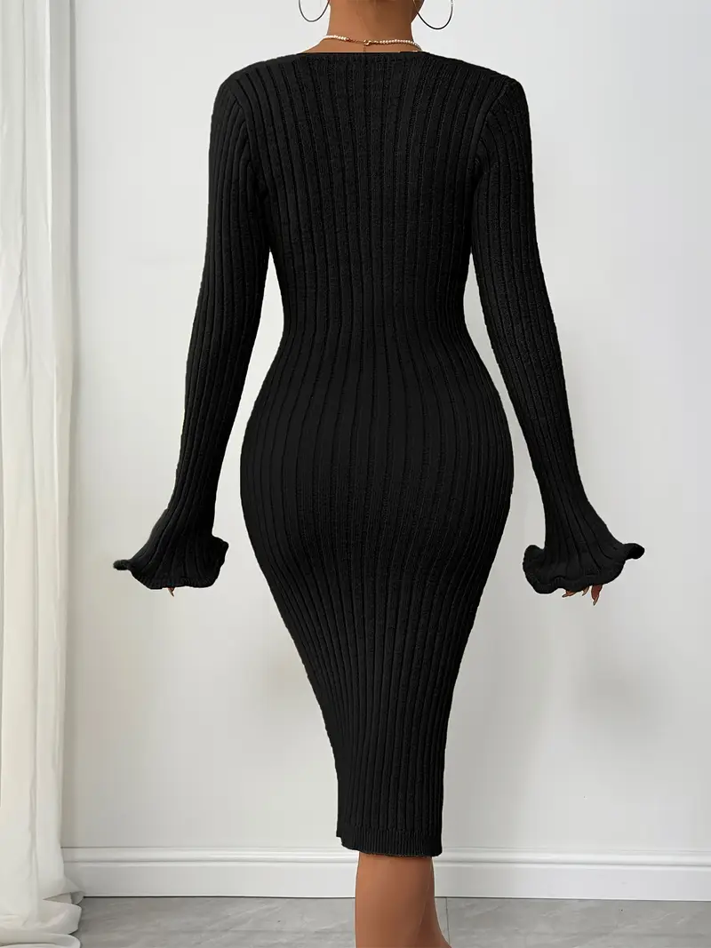 elegant ribbed knit bodycon sweater dress lettuce trim - Temu elegant ribbed knit bodycon sweater dress lettuce trim - Temu