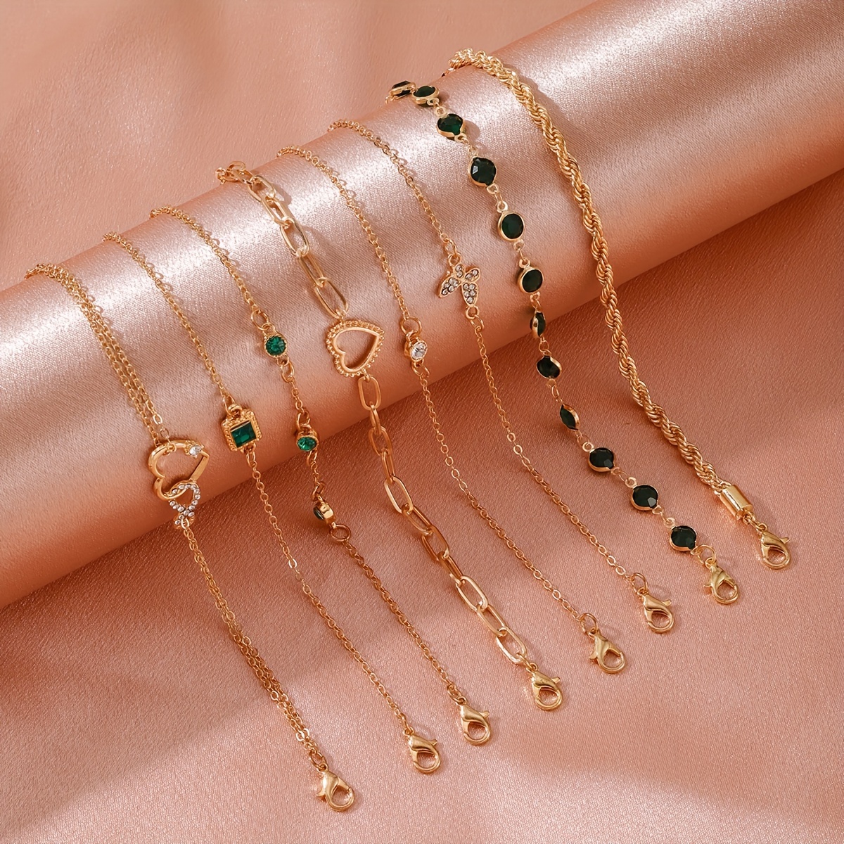 8pcs set elegant ladies fashion bracelet set heart geometric layered jewelry iron with   accents   for daily party wear Product details 3