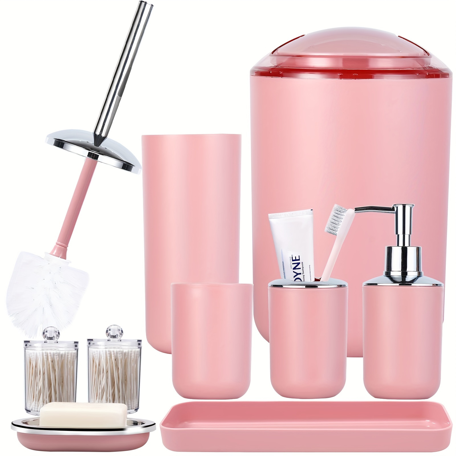 

9 Pack Bathroom Accessories, Bathroom Decor Accessory Set Complete With Trash Can, Cute Bath Sets Soap Dispenser Toothbrush Holder Toilet Brush Qtip Holders Soap Dish