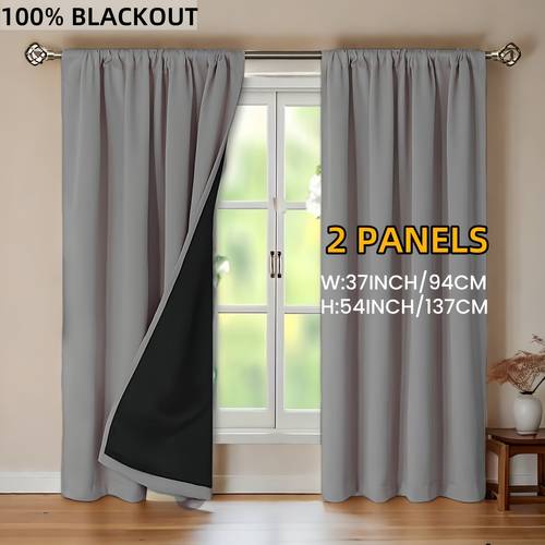 2panels 100 blackout plain color minimalist rod pocket curtains with coated lining suitable for living room office bedroom decoration christmas decoration modern romantic decoration