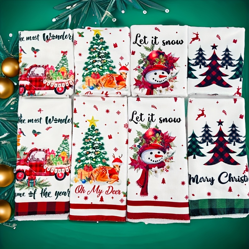TEMU 8pcs Christmas Towel Set For Use And Holiday Decoration, Wash Cloths