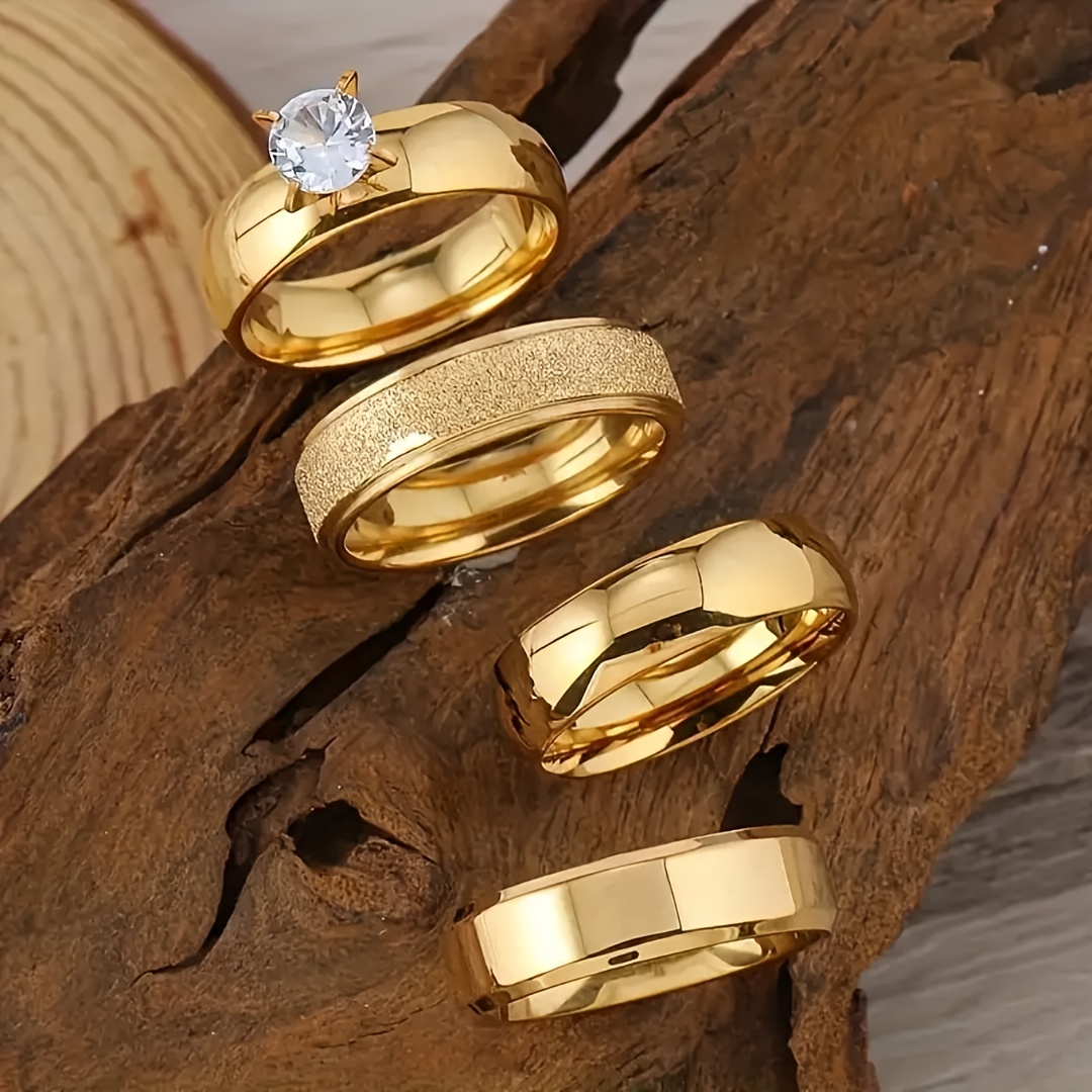 TEMU 4pcs Men's Fashion Ring Set, Sleek Bulbous Design With Accents, Versatile Jewelry For Parties, Daily Wear, And Special Occasions