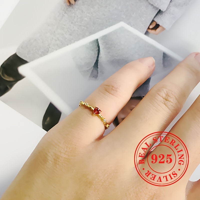 925 Silver Thin Ring with Heart Gemstone