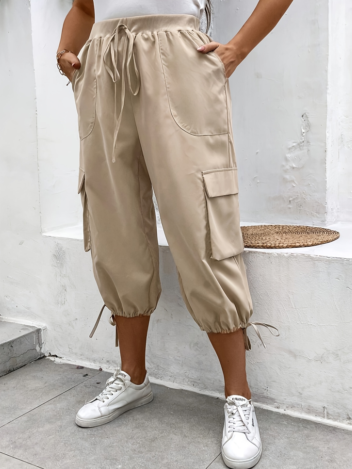 womens casual loose fit capri pants drawstring waist Temu United