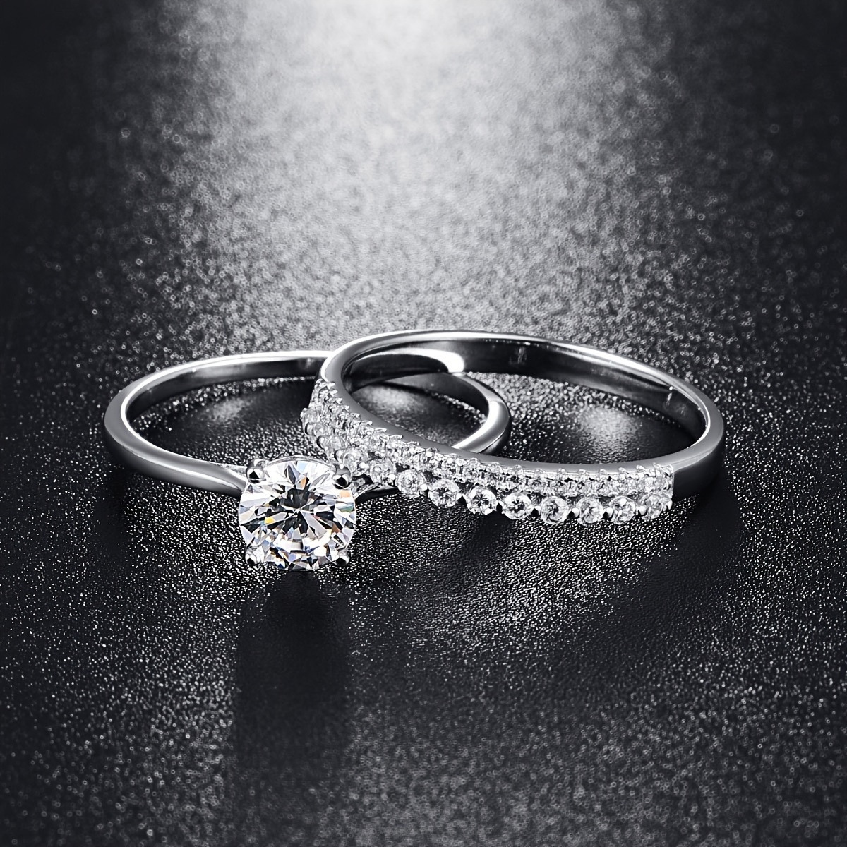 925 Sterling Silver Solitaire Ring Set, Round Cut Cubic zirconia Rings  Bridal Sets Wedding Ring Engagement Ring for Women Wedding Promise Rings - Main Image