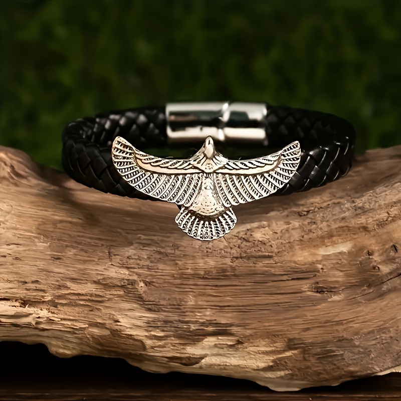 

Fashion Braided Pu Leather Bracelet, Flying Eagle Bracelet, Men's Retro Magnetic Wristband Jewelry