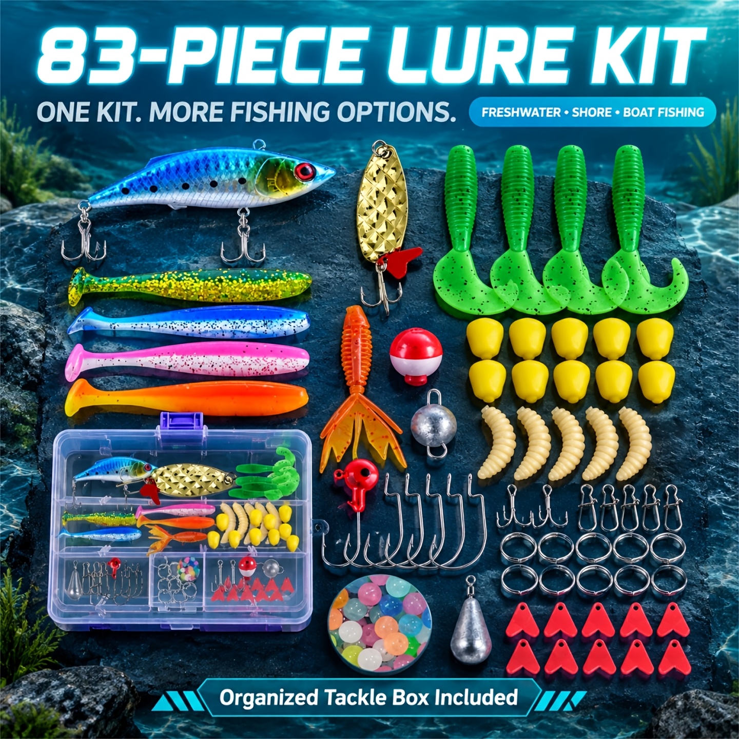 TEMU Lure Fishing Accessory Combo Set, Including Multiple Types Of Bionic Lures, Spoons, And A Full Set Of Connecting And Accessory Parts, With A
