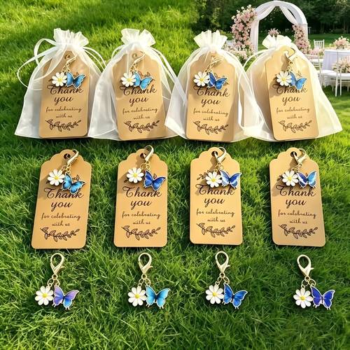 30pcs random keychain pendant set with 10 keychains 10 cards 10 gauze bags enamel blue pendant bulk gifts suitable for to colleagues teachers friends keychain bag additions