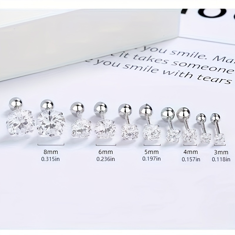 Cubic Zirconia Stud Earrings for Men, Threaded