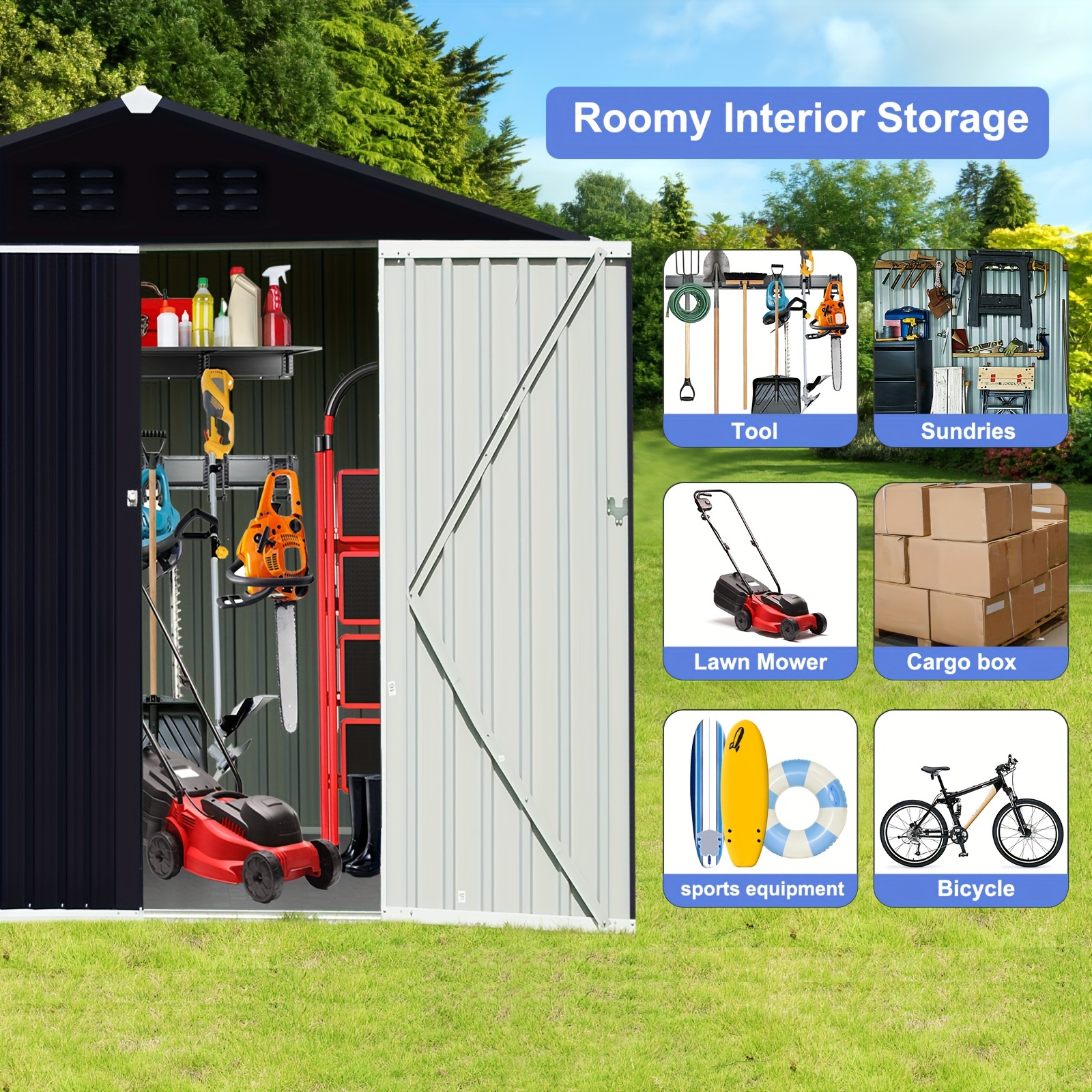 8' X 10' Outdoor Storage Shed Large Tool Sheds Heavy Duty - Temu