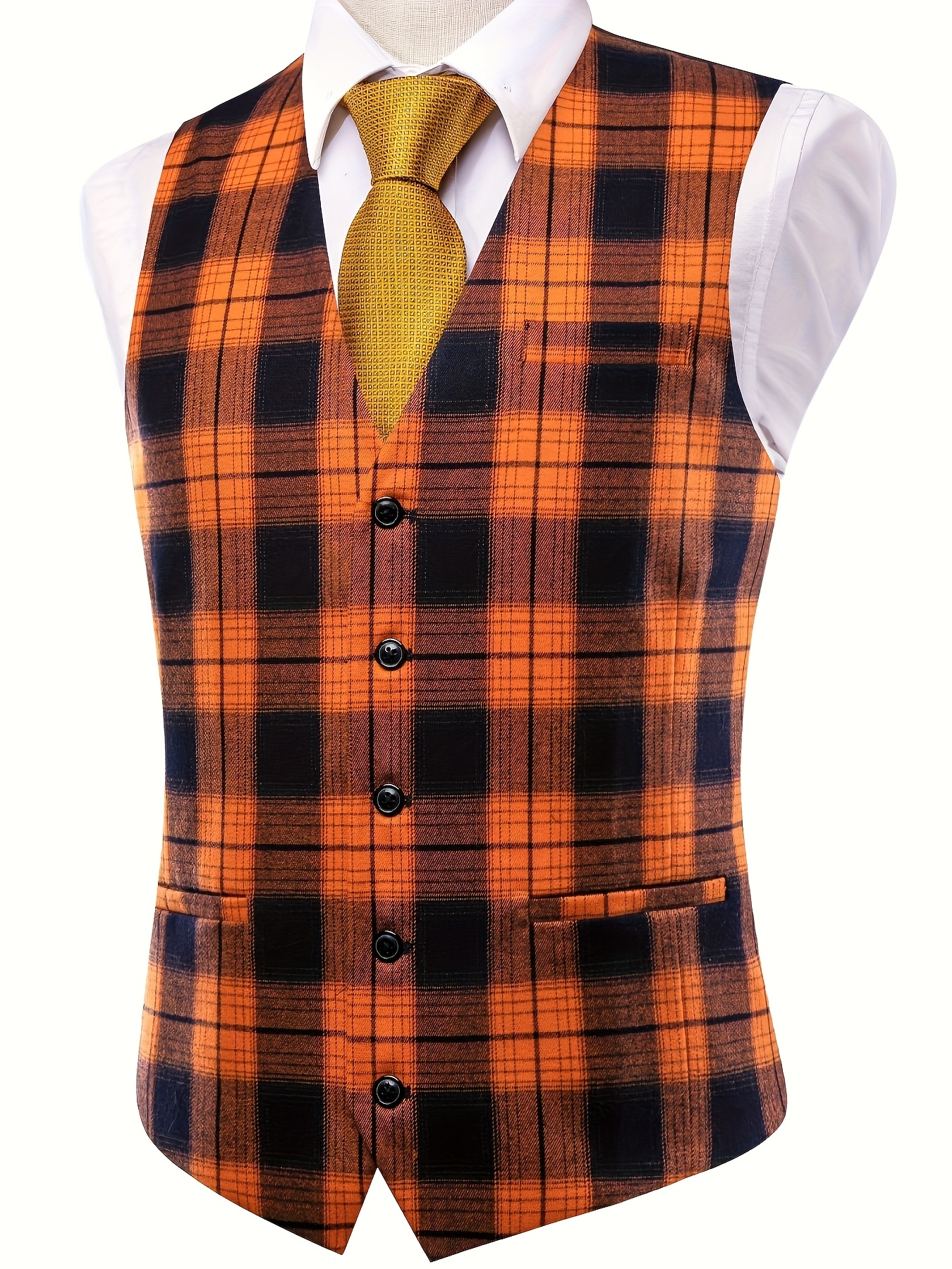 open lace back dress Orange Plaid Peak Lapel Waistcoat Casual Slim Fit Suit Vest