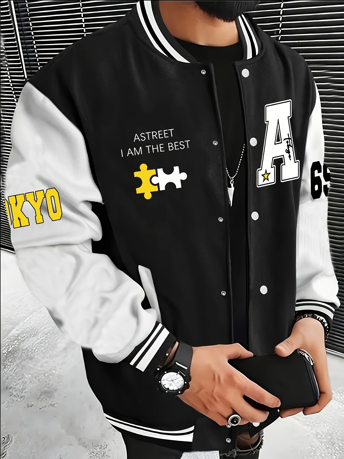 mens casual sport colorblock jacket letter a 69 print - Temu Oman