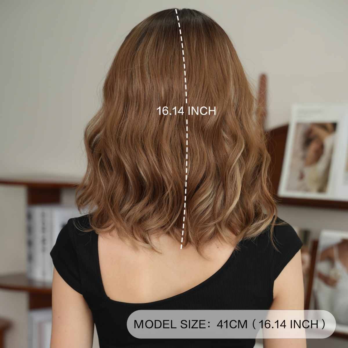 Women Ombre Dark Brown Heat Resistant Long Curly Shoulder Length Synthetic Wigs KOME Ombre Brown Wig with Bangs,Black mix Brown Highlight  main image 3