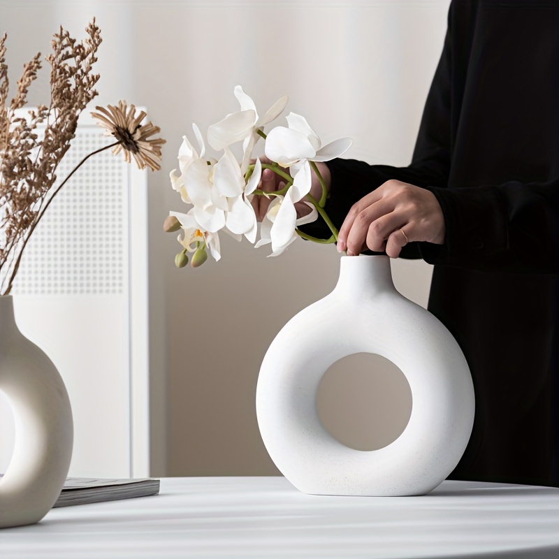 

Modern -inspired Donut Vase - Geometric For Room Decor, Plastic Flower Arrangement Centerpiece