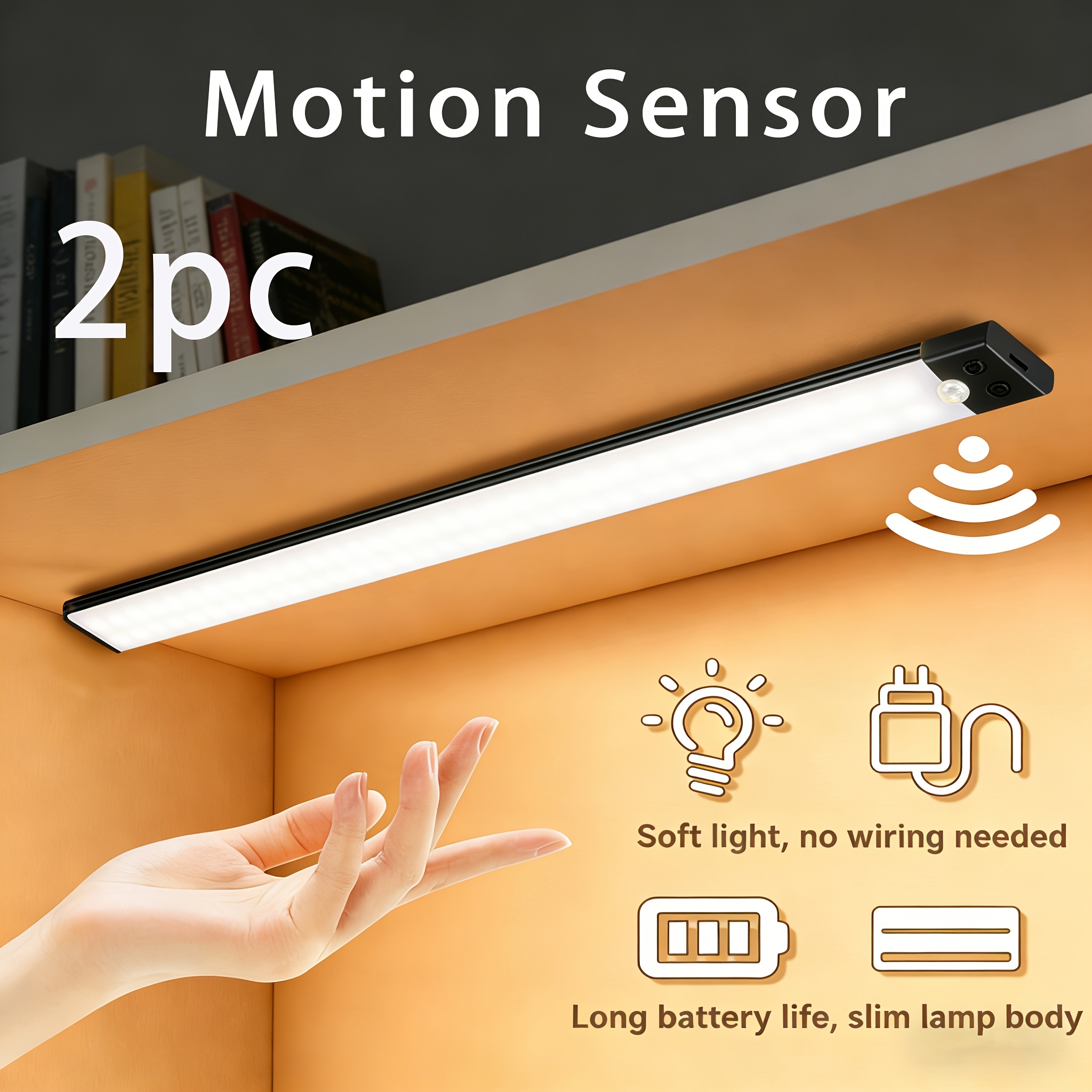 TEMU 2pcs Ultra- Sensor Led Light, 3-color Dimmable, Motion Sensor And On Mode, Portable Wireless Night Light For Home Decor, Cabinet, Staircase,