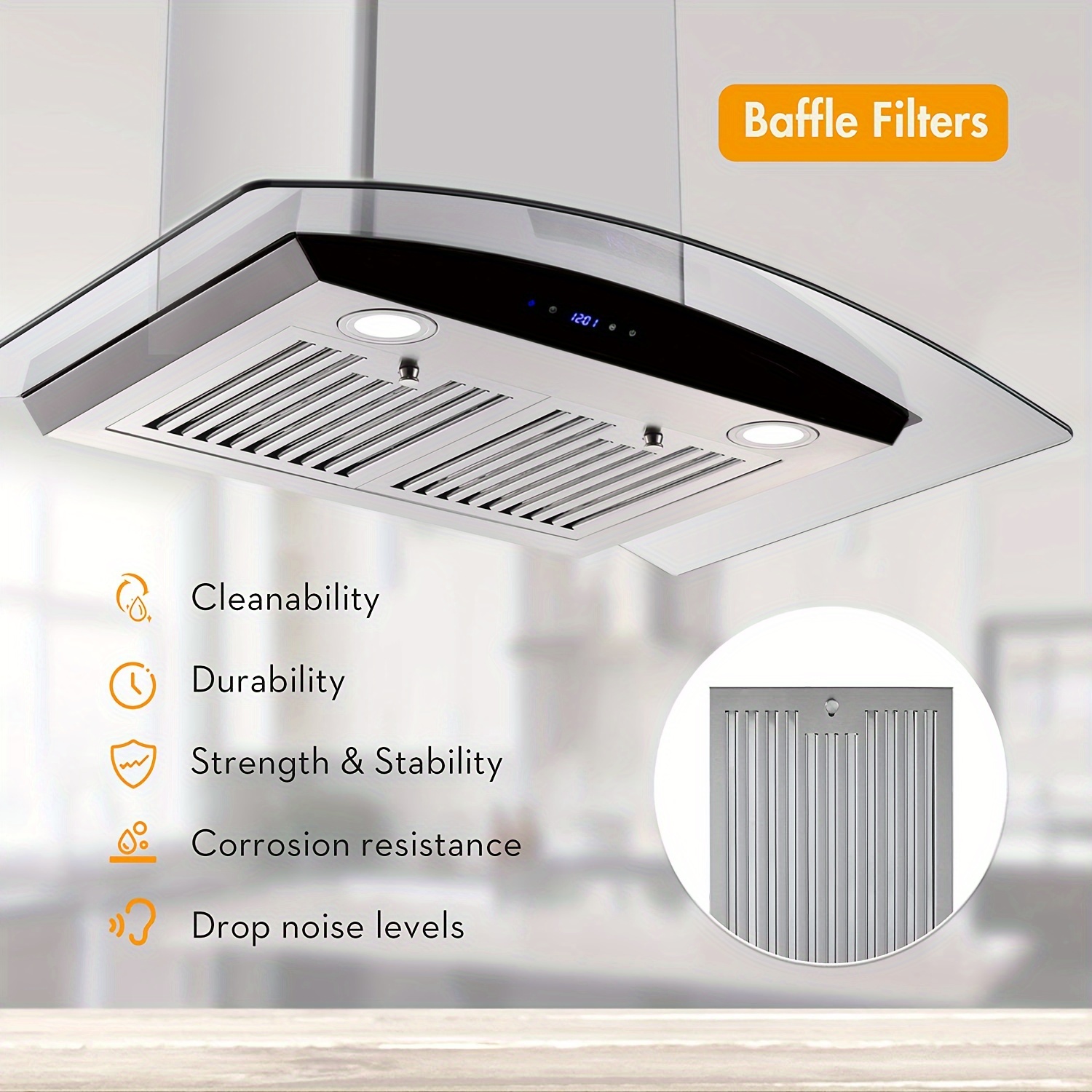 

30 Inch Range Hood, Wall Mount Kitchen Hood, Tempered Glass, Stainless Steel Chimney And Filters, , Led Lights, 3 , 700cfm