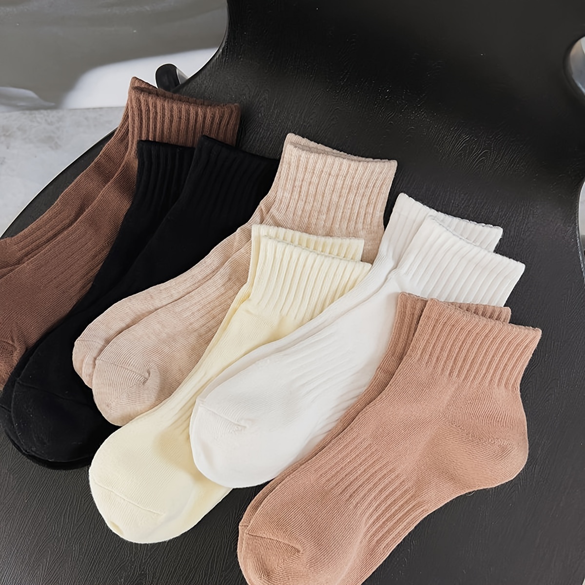 Image of 6 Pairs Women's Winter Short Tube Socks - Soft Polyester Knit Sports Ankle Socks With Spandex, Solid Color, Comfortable Casual Daily Wear