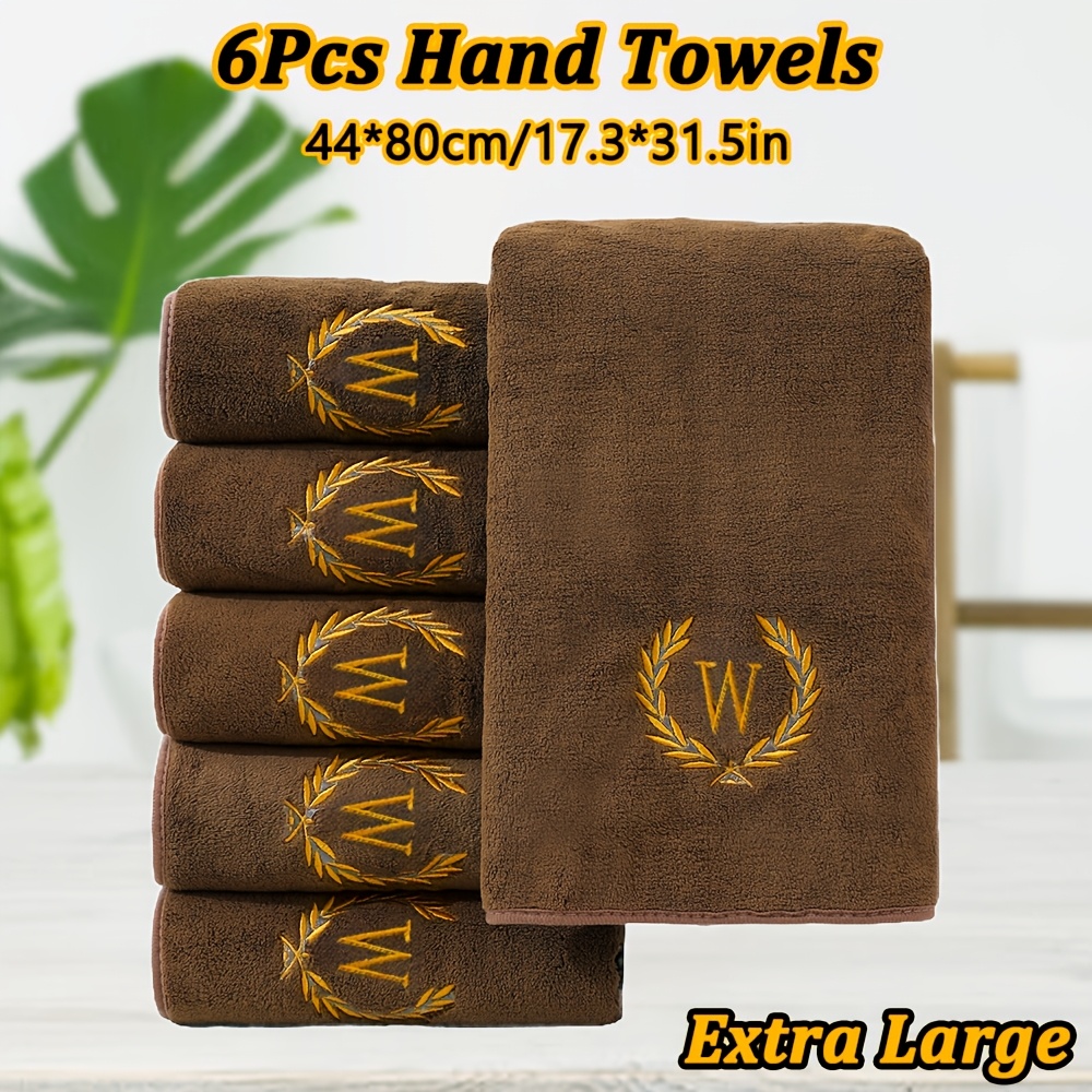 TEMU 6pcs Extra Large Hand Towels 44 X 80cm/17.3 X 31.5in, Embroidered Hotel Towel Set, Suitable For Hotel Bathroom Shower Sauna Spa, Soft And