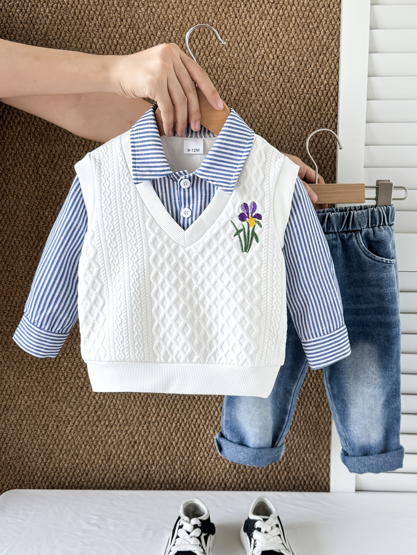 2pcs baby boy denim jeans set striped   neck long sleeve comfortable and versatile for fall winter for outdoor Product details 0