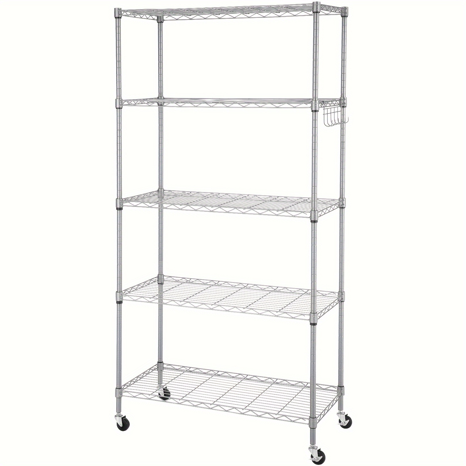 

5-layer Metal Shelf Rack, With Wheels And Side Hooks, Easy To , For Space, And Sturdy, Easy To Move, , Baking , Not Easy To Fade, Suitable For Bathrooms, Living Rooms, Kitchens, Etc.