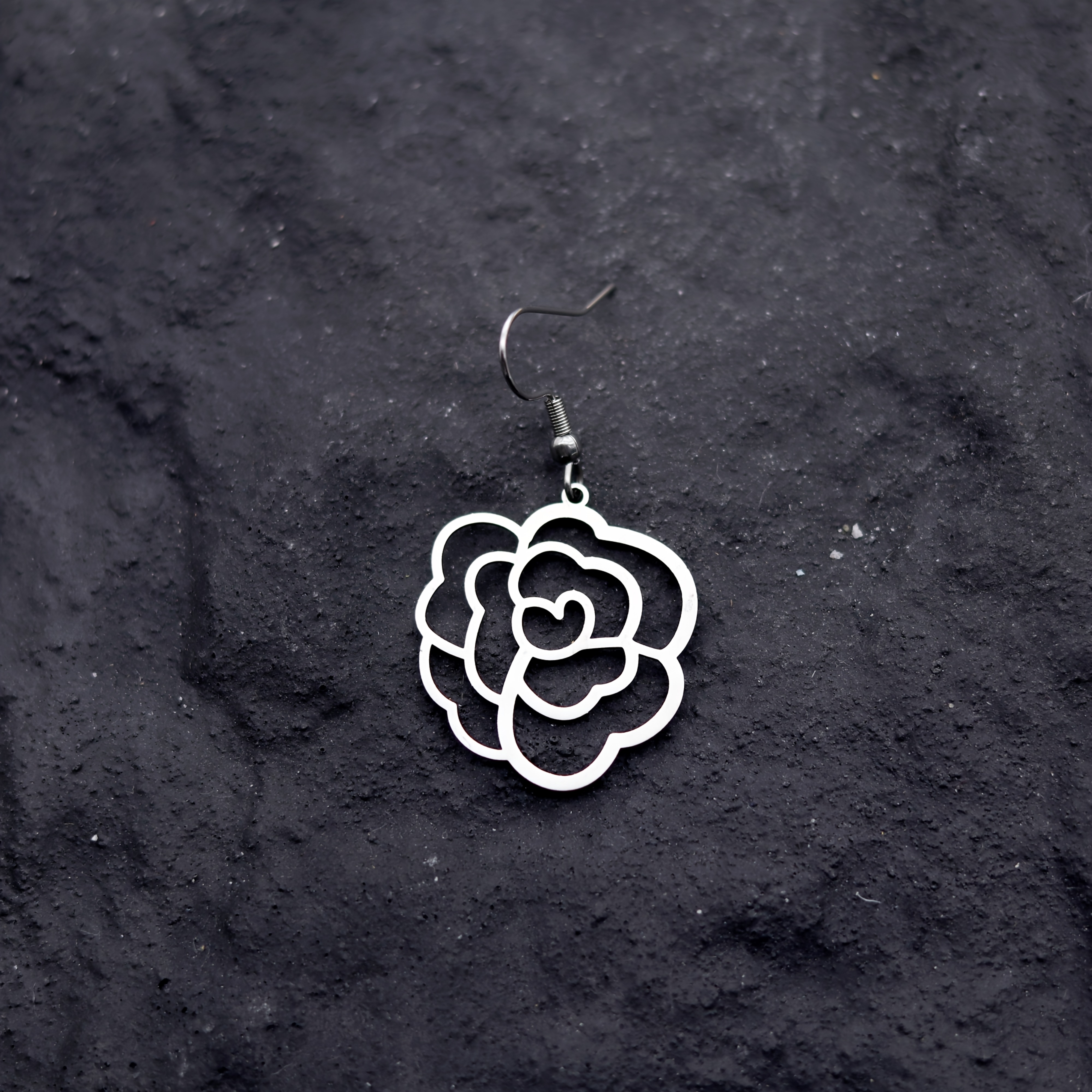 Vintage Rose Flower Stainless Steel Earrings, Elegant Design