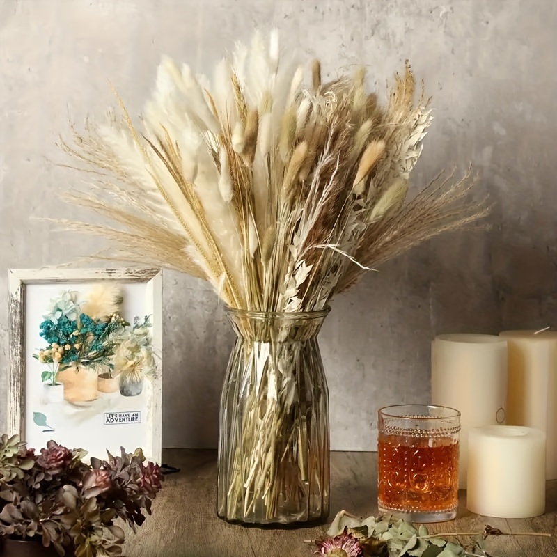 

121-piece Boho Chic Natural Pampas Grass Set - Fluffy Bunny Tails & Wheat Plumes For Elegant Wedding And Home Decor, Feather-free, No Power Needed
