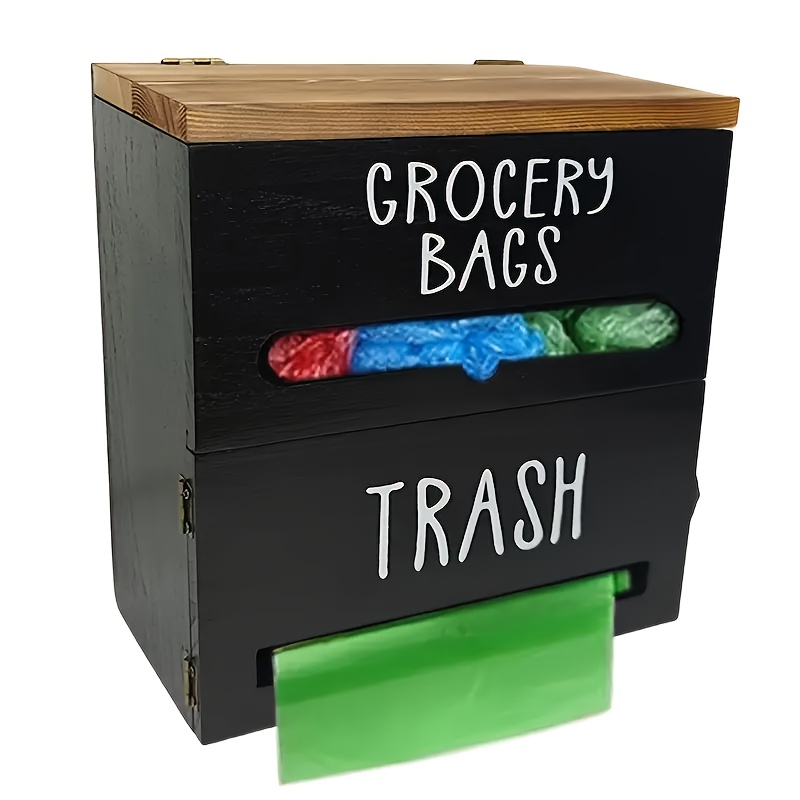 TEMU 2-in-1 Wooden Garbage Bag Dispenser & Organizer - Large Capacity Wall-mount Or Cabinet Hanging Storage For Kitchen And Bathroom Essentials,