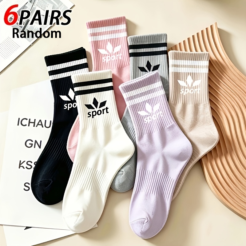 TEMU 6 Pairs Random Women's Mid-calf Socks, Breathable Comfortable Mid-calf Socks, Women's Socks, Easy Design, Comfortable Experience, Casual Socks,