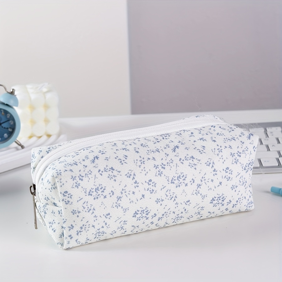 1pc Simple Floral Print Pencil Case, Student Stationery Organizer, Cosmetic Pouch