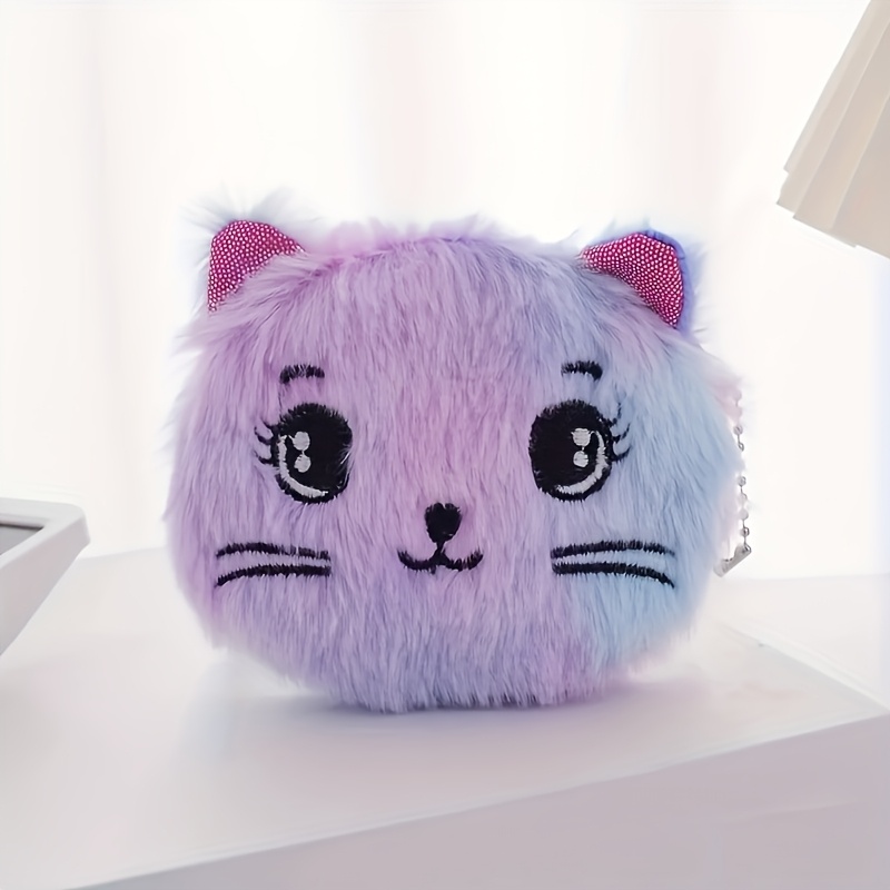 1pc Cute Plush Coin Purse Korean Cartoon Gift Fabric Women's Key Bag Coin Purse Kitten Wallet, 's Zipper Velvet Coin Purse, Cartoon Bag, Mini Wallet