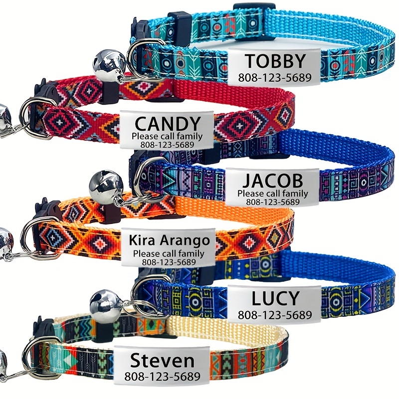 

Customizable Soft Polyester Cat Collars With Bohemian Floral & Geometric Patterns - Personalized Id Tags Included, Pet Accessories For Kittens & Cats, Ideal Gift, Kitten Collar