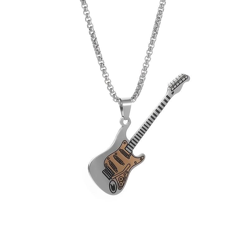 TEMU 1pc Men' & Women' Guitar Pendant Necklace - -free Rock Music Jewelry Suitable For Daily Wear, Birthday Gifts, Mardi Gras, Valentine' Day - -free