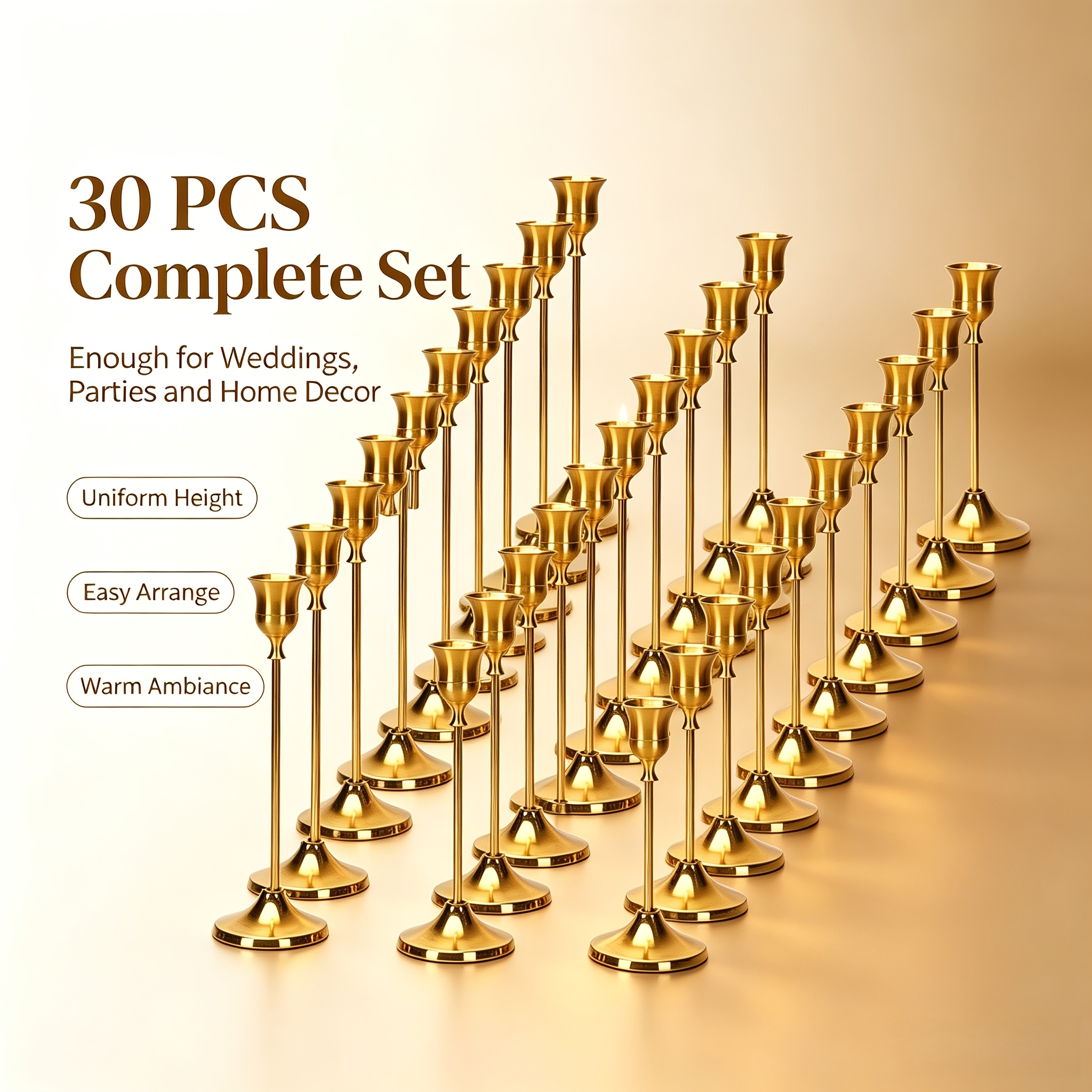 30pcs Elegant Golden Candlestick for Birthday and Wedding Decor