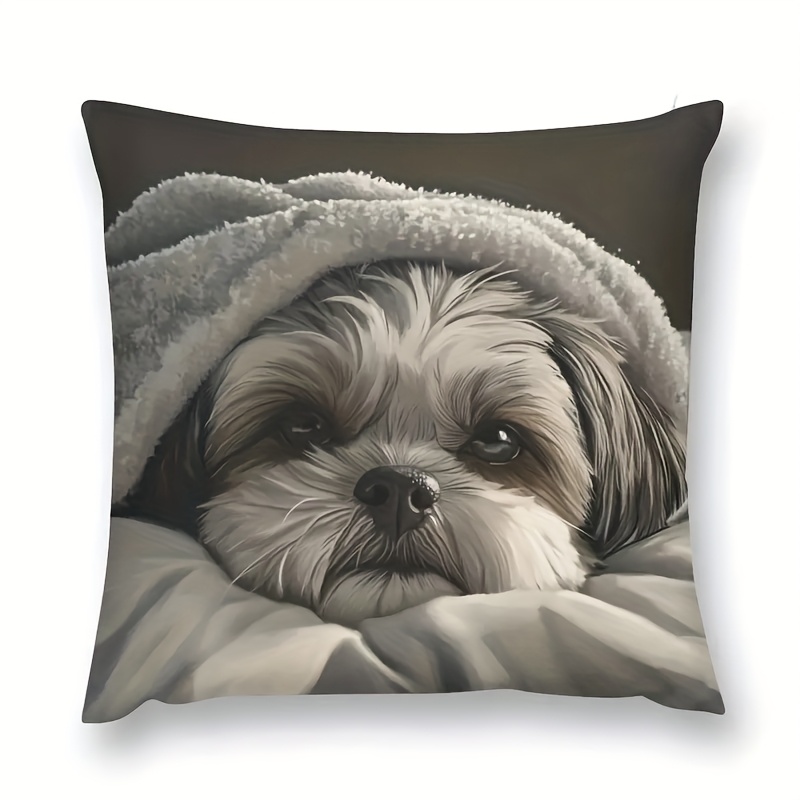 

1pc Chic Shih Tzu Linen Pillow Case - Cozy & Stylish, Living Room Or Bedroom Decor, Machine Washable, Zip Closure, Contemporary Design, Single-sided Print, 100% Linen, No Insert