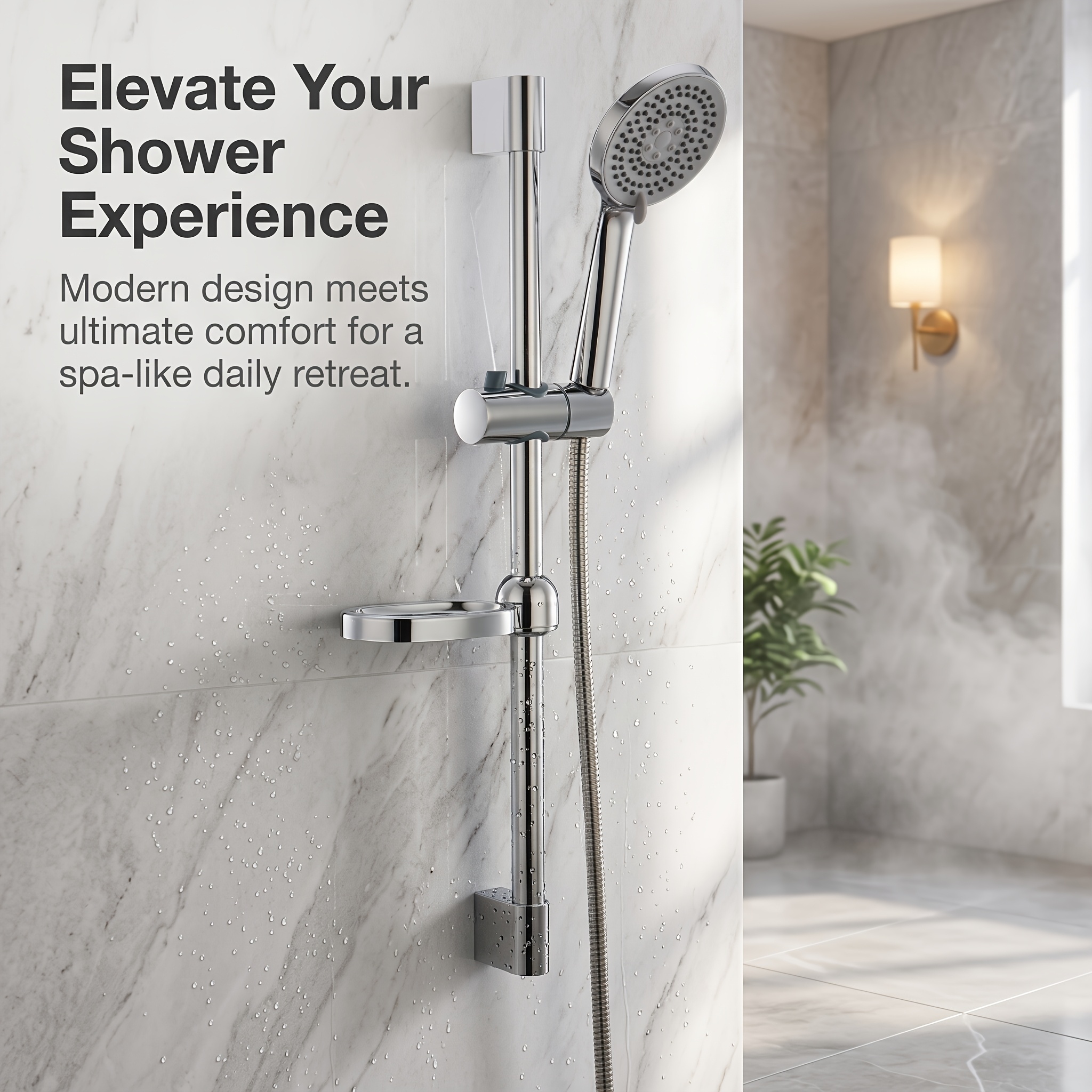 Adjustable Height Shower Riser Rail with Heavy-Duty Brackets