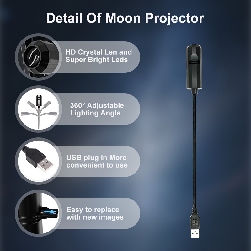 usb   projector light 10 6 3 projection images 360 degree rotating lamp ceiling gift room decoration photo background projection earth mars jupiter mercury sun saturn nebula gray moon   blue moon photography studio light Product details 3