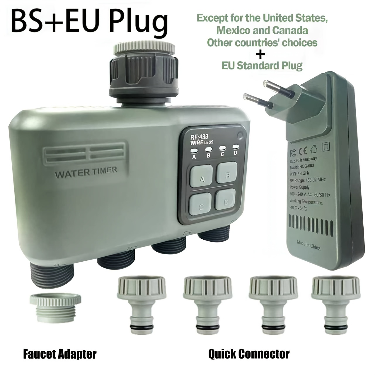 Image of 4-zone Smart Watering Timer-1pc, Wifi+rf433 Wireless Enables Long-distance Connection, Eu , 3/4"pipe Joint, /smart Control, Suitable For Watering Courtyards, Gardens, Lawns, Plants, , 27x18x8cm