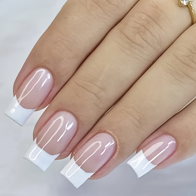 

Long Square Press On Nails, French Tip Fake Nails,full Cover False Nails For Women And Girls